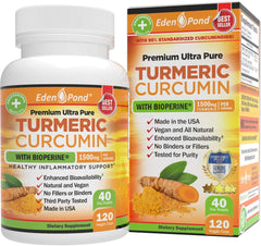 Best Organic Turmeric Curcumin, BioPerine 1500mg. Joint & Healthy Inflammatory Support, 95% Standardized Curcuminoids. Non-GMO, Gluten Free Capsules, Black Pepper